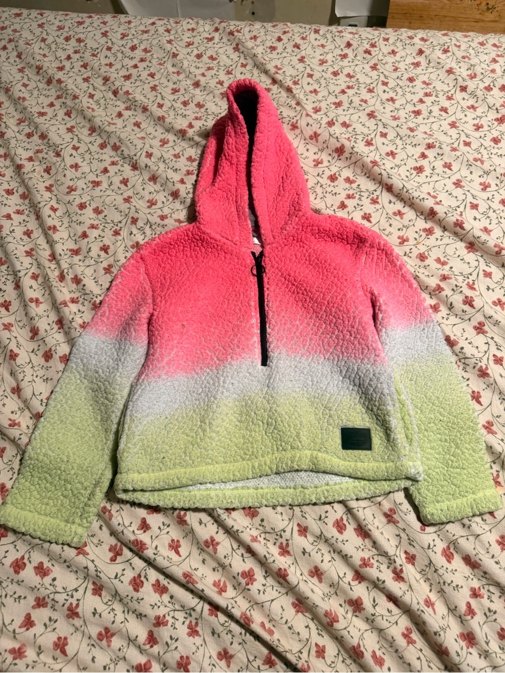 Justice Girls Ombre Sherpa Hoodie in Pink, White & Light Green